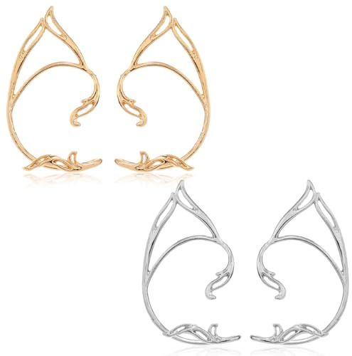 FENQURO 2 Pares pendientes mujer Ear Cuff Elf Pendientes para Señoras Elf Ears Catwoman Ear Joyería Elf Ears Elf Ears Joyería para Elven Costume Fairy Costumes Mujeres Cosplay Costume