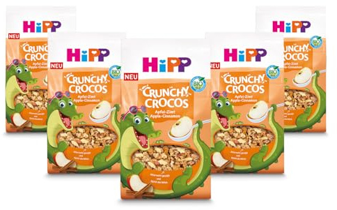 HiPP Bio Crunchy Crocos Apfel-Zimt Müesli (5 x 300g), Kinder Frühstücksmüsli, Knuspermüsli mit getrockneten Äpfeln und Zimt, mit Tapiokasirup gesüßt, ab 3 Jahren