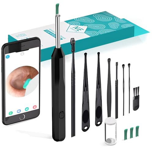 NE SERIES Ear Wax Removal Kit Ear Camera 1920P FHD Wireless Ear Cleaner Ear Wax Remover with 8 PCS Ear Spoon, 3.9mm Waterproof Ear Otoscope Endoscope for iPhone, Ipad & Android Smart Phones, Black