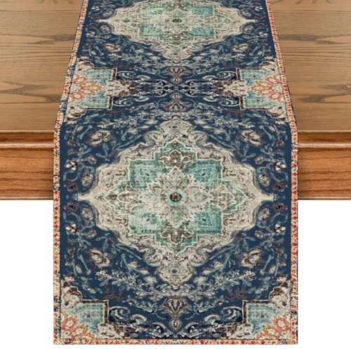 Artoid Mode Boho Bohemia Stil Vintage Blau Tischläufer, Bankett Tisch Küche Esstisch Dekoration Drinnen Urlaub Party Dekor 40x140 cm