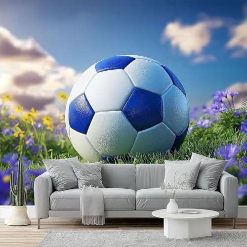 Fotomurales Fútbol, ​​césped, fresco, deportivo Papel pintado tejido no tejido decoración Pared decorativos 200 x 140 cm Sala Cuarto Oficina Salón Decoración Casa Azul Verde