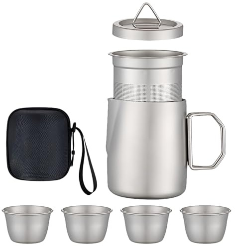 Set da tè – 4 tazze da tè con infusore per rilassarsi, facile manutenzione, in ceramica durevole con design resistente al calore, portatile da 50 ml, bevande compatte per la cam