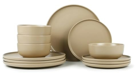 Dinnerware Sets Simple and Versatile, Matte 12-Piece Earthenware Dinnerware Set(Yellow)