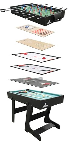 Cougar 16 in 1 Tavolo da gioco multifunzionale, nero, pieghevole | Tavolo da gioco multifunzionale con accessori inclusi | Multigioco con calcio balilla, biliardo, air hockey | 107 x 60,5 x 81 cm