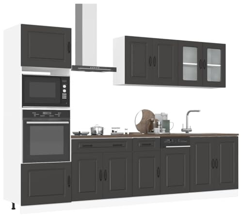 Iiaky Juego de Muebles de Cocina 7 Piezas Madera Mueble de Cocina Cocina Completa Muebles De Cocina por Modulos-Negro-7 pzas