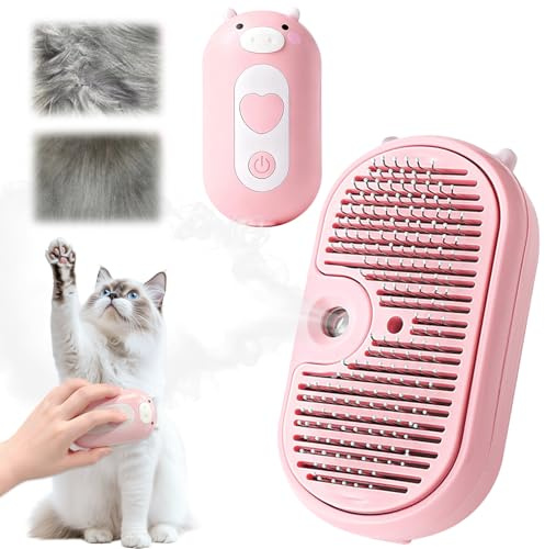 Dampfkatzenbürste,Katzenbürste mit Dampf & Auslöseknopf,Spray Haustierhaar Bürste,Dampfbürste von Katze Hunde,für Langhaar/Kurzhaar Hunde Katz,zum Entfernen Losem Fell und Schmutz