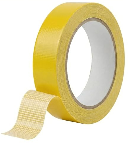 msymsyu 25Mx15mm Double Face Textile, 1 Rouleau scotch Double Face Textile, Jaune Doubleface Pour Tissu Adhérent et Sans Traces, Adapté aux Tapis, Tissus, Photos et Coussins de Canapé