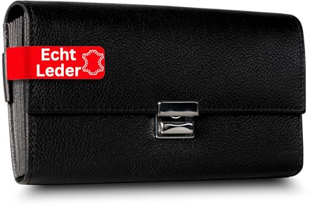 Cocoono Kellner Geldbörse aus Echtleder – Robustes Kellnerportemonnaie mit 6 Geldschein-Fächern & Münzfach – Profi Gastro Kellnerbörse & Taxi Geldbeutel – Schwarz