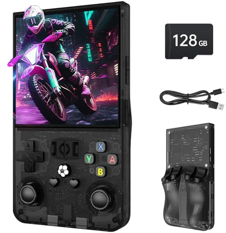 Console de Jeux R36MAX Retro, Écran IPS 4,0 pouces, 128 Go de Mémoire, 22.000 Jeux Préinstallés, Batterie 4000mAh, Console Portable pour Enfants