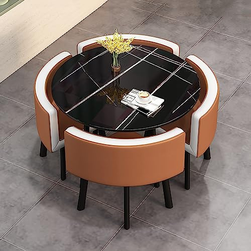 Runder Couchtisch und 4 Stühle, Ess- und Besprechungstisch-Kombination für Büro und Geschäfte, moderne, kleine runde Konferenztische mit Kunstleder-Sitzgelegenheiten – stilvoll und funktional