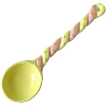 Soup Ladle 2 Pcs Colorful Ceramic Small Spoons with Twisted Design Short Handle, Small Ceramic for Dessert or Soup, Cute Serving Spoon(Yellow)