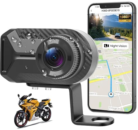 CAMECHO Mini Dashcam för Moto 1080P kamera IP66 främre vattentät utan skärm, 110° vidvinkel, mörkerseende, WiFi-applikation, loopinspelning, 7 x 4 x 3,2 cm