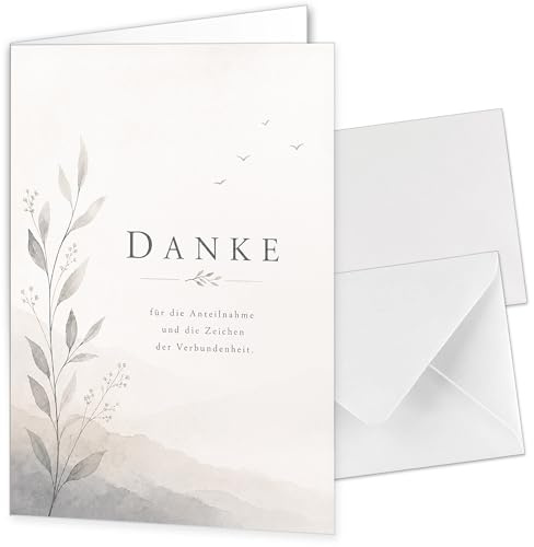 beriluDesign 25 Danksagungskarten Trauer mit Umschlag - moderne Trauerkarten würdevoll gestaltet als Klappkarten (Grau, 25 Stück)