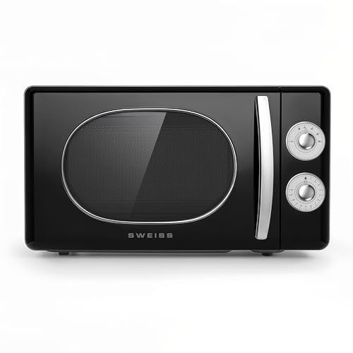 SWEISS - Microondas Vintage MOVI9, 20 L, negro, 700 W, 6 modos de cocción, descongelación, placa giratoria 24,5 cm, temporizador hasta 30 min