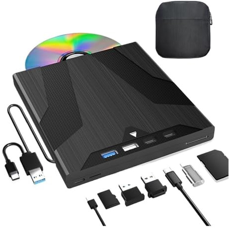 TUdcgjSXF 7 in 1 External Drive with Storage Bag Sucker Type CD DVD Burner Writer Player for Laptop PC Windows 11 10 MAC OS
