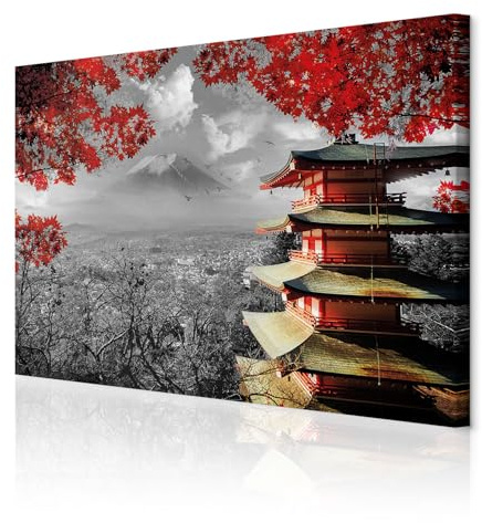 decomonkey Bilder Landschaft 60x40 cm 1 Teilig Leinwandbilder Wandbild Baum | Strukturleinwand, Holzkeilrahmen, Bild auf Leinwand, Kunstdruck, Wanddeko, Wohnzimmer, Wanddekoration, Japan, Gebirge