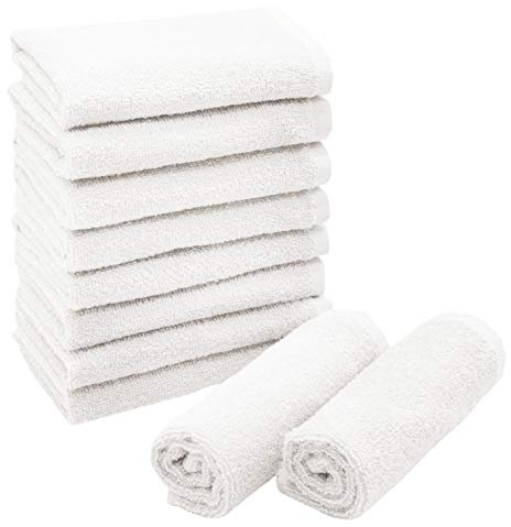 ZOLLNER Set de 10 Serviettes de Savon en 30x30 cm - Gant de Toilette très Absorbant et Doux en Blanc - avec accroche Pratique - Lavable à 95°C - Coton - qualité hôtelière