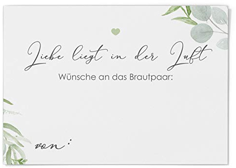 Ballonflugkarten zur Hochzeit 50 Stück, extra leichte Postkarten für langen Flug, Platz für Glückwünsche (Eucalyptus Green Love)