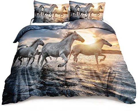 HOSIMA Comforter Cover Horse Theme Print Full Size Handsome Horse Bedding Set Queen Size for Kids Teen Girls Boys Room Decor, Twin Bedding Sets for Girls with 2 Pillowcases.