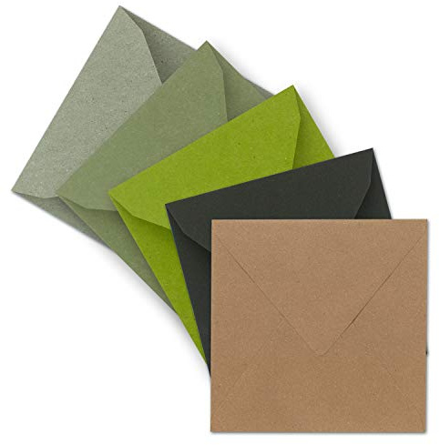 25x Brief-Umschläge Farbenmix-Paket quadratisch - 155 x 155 mm (15,5 x 15,5 cm) - Nassklebung - Vintage Kraftpapier Natur-Papier Kuverts - Ideal für Einladungs-Karten