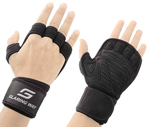 Ventilated Weight Lifting Gloves for Men & Women with Wrist Wrap Support – Neoprene Padded Workout Gym Gloves with Full Palm Protection, Strong Grip for Fitness, Training & CrossFit (Black, Large)