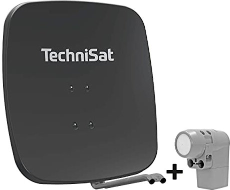 TechniSat SATMAN 65 PLUS - Parabola satellitare per 8 partecipanti (sistema satellitare da 65 cm, specchio con supporto a palo e UNYSAT Universal Octo LNB in custodia resistente alle intemperie)grigio