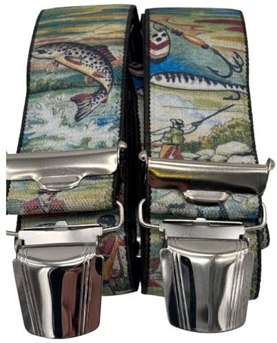 EDERER Hosenträger Herren – Fischer-Angler-Motiv – 3,5 cm breit, verstellbar 65–125 cm - X-Form – robuste Clips & hoher Komfort – ideal für Jagd, Outdoor, Arbeit & als stilvolles Geschenk ST-039