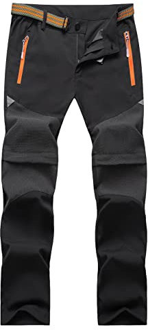 FEOYA Kinder Outdoorhose 2-in-1 Outdoorhose Zip Off Kinder Wanderhose Sommer Funktionshose Quick Dry Hose Black 140