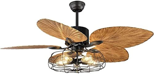 SYXL Chandelier 52-Inch Tropical Ceiling Fan，Industrial Cage Fan Light with Light 5 Lights and 5 Palm Blades，Remote Control Indoor Chandelier Indoor
