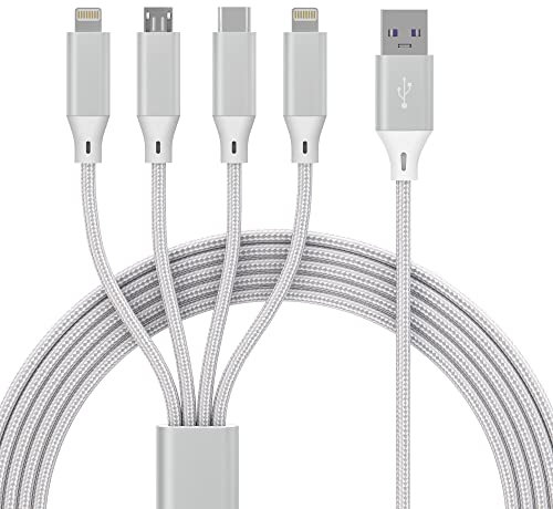 Multi-USB-Kabel [2M] 4 in 1 Universal-Ladekabel, MFi-Zertifiziertes Nylon-Mehrfach-Schnellladekabel Mit Micro USB Typ C Lightning für iPhone, Samsung Galaxy, Huawei, Oneplus, Kindle (Weiß)