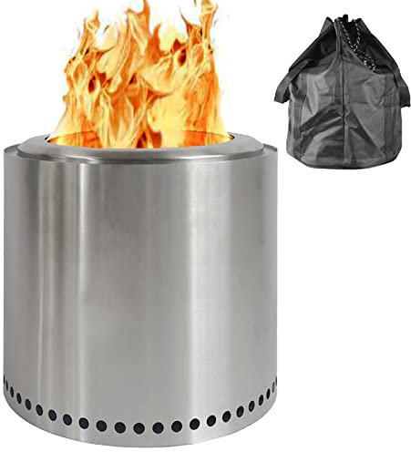 Camping Stove Wood Mini Camping Stove Solo Stoves Stainless Steel Backpacking Wood Stove Portable Small Burning Stoves Fire for Picnic BBQ Camp Hiking,Silver,32.5x38cm