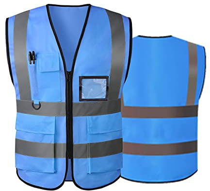 AKEIVN Sicherheitswesten Warnweste Reflektierende Weste mit 5 Taschen, Reißverschluss vorne Arbeitsweste-Unisex