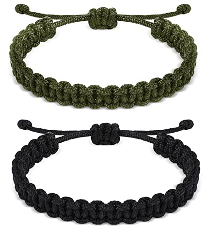 Inbagi Paracord Bracelet for Men Paracord Survivor Bracelets, Handmade Braided Bracelets, Adjustable, 2 Colors(Black, Green)