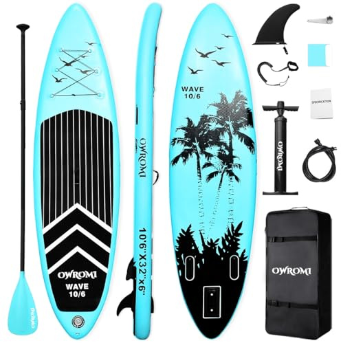 OWROMI Inflatable Stand Up Paddle Board,10'6/326 SUP Surfboard for All Skill Levels Paddleboards with oar/Pump/Tail Fin/Waterproof Bag/Backpack/FootRope/Repair Kit (10/6-Blue)