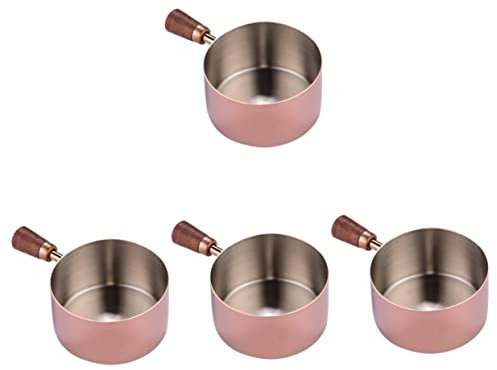 OQHAIR 3pcs Sauce Dish with Wooden Handle Condiment Containers Seasoning Dish Sugar Bowl Creme Brulee Dishes Metal Dipping Dishes Dipping Sauce Bowls Kitchen Supplies Metal Rose Gold Pan