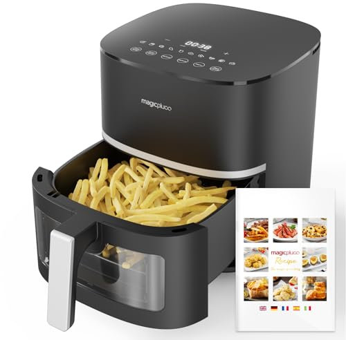 magicplux Heißluftfritteuse 5,5L XXL, 1500W Airfryer mit 13 Vorprogrammierte, X CYCLONE AIR-Technologie, Visualisierungsfenster, 21 Rezept, Spülmaschinenfest, Schwarz