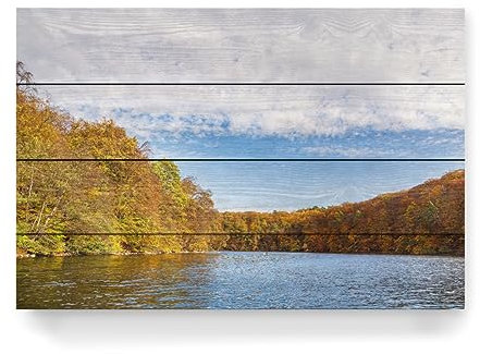 artboxONE Holzbild 60x40 cm Natur Bäume, Herbst, See, Wald von Künstler Rico Ködder