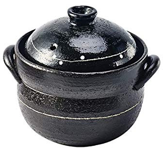 Nutrition Soup Pot,Glaze Dutch Oven,Ceramic Rice Roaster,Heat-Resisting Japanese Donabe Hot Pot,Open Flame Ceramic Storage Jars Kitchen Party-Black 20x16cm(8x6inch)