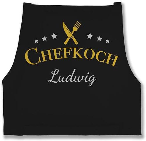 Geschenk mit Namen personalisiert by Shirtracer - Schürze - Kochschürze Herren Männer - Chefkoch mit Name I Geschenk Hobbyköche I Geschenk Kochen