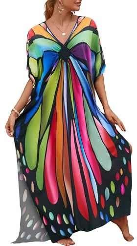 Bsubseach Frauen Plus Größe Kaftan Kleid Badeanzug Druck Strand Cover Up | Niedlicher Badeanzug, Einheitsgröße, V-Ausschnitt, leichte Fledermausärmel, Moo Moos Kaftan
