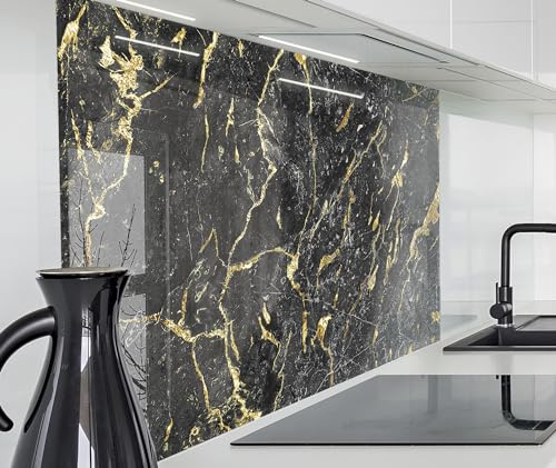 timalo Herd Spritzschutz Wand Spüle, Küche Küchenrückwand Glasoptik | Acryl Glas 2mm | Glasrückwand Acrylglas Küchenpaneele Rückwandschutz Platte | 120x80cm Schwarzer Marmor mit Gold