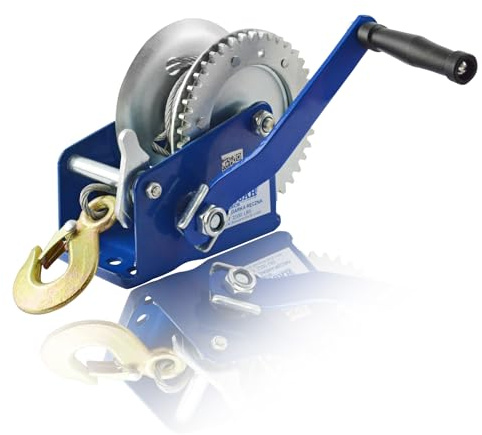 Husar Winch Treuil Manuel 1600 lbs 720 kg avec Corde en Acier 10 mètres, fabriqué en acier inoxydable, frein à cliquet, simple effet, pour bateaux, remorques, industrie