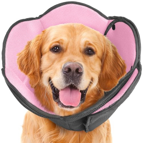 IECOii Halskrause Hund,Weicher Hundekegel,Halskrausen für Hunde,Haustier Elisabethanischer Schutzhalsband Genesungshalsband,Hundekragen für mittelgroße Hunde,Französische Bulldogge,Rosa-M