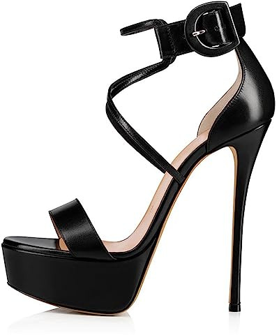Scarpe con Tacco Alto da Donna con Fibbia Punta Aperta Allacciatura Incrociata Scarpe a Stiletto Testa Tonda Slingback Sandali con Tacco Alto Plateau in Verniciatura Dorata Tacco Alto Adatto per Le