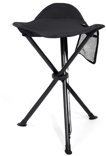 EVER ADVANCED Sgabello pieghevole da campeggio ultraleggero, 53,3cm altezza, 102 kg carico con tasca laterale, per campeggio, caccia, escursionismo, pesca, nero
