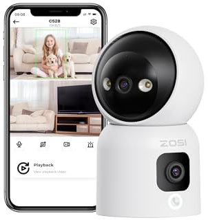 ZOSI 4MP Caméra Surveillance WiFi Intérieur avec Double Objectif, Caméra 2.4G/5G Vue 360°, Appel Vidéo en Un Clic ou par Geste OK, Détecton Humaine Suivi Automatique Alerte Instantané, C528D4