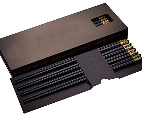 Juego de regalo de 10 pares de palillos de fibra de vidrio con estuche, palillos reutilizables de sushi japonés aptos para lavavajillas, caja de regalo de palillos chinos coreanos antideslizante