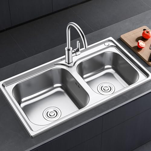 Fregadero Cocina 2 Senos,Fregadero Empotrable de Acero Inoxidable Fregadero Multifuncional,Fregadero Doble con escurridor,Lavabo De Mano Fregadero Encastrado