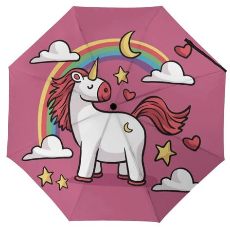 YBQLNP Kompakter Reise Regenschirm Sterne Mond Einhorn Taschenschirm Automatisch Auf Und Zu Faltbarer Sonnenschirm