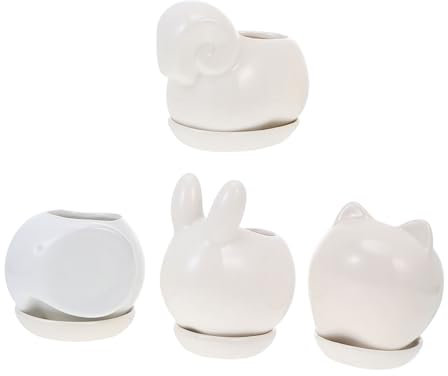 MERRYHAPY 4 Stück Keramik Blumentöpfe mit Tiermotiven für Sukkulenten und Kakteen Dekorative Pflanzgefäße für Schreibtisch und Innengärten